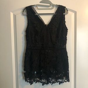 Black lace zip up back top